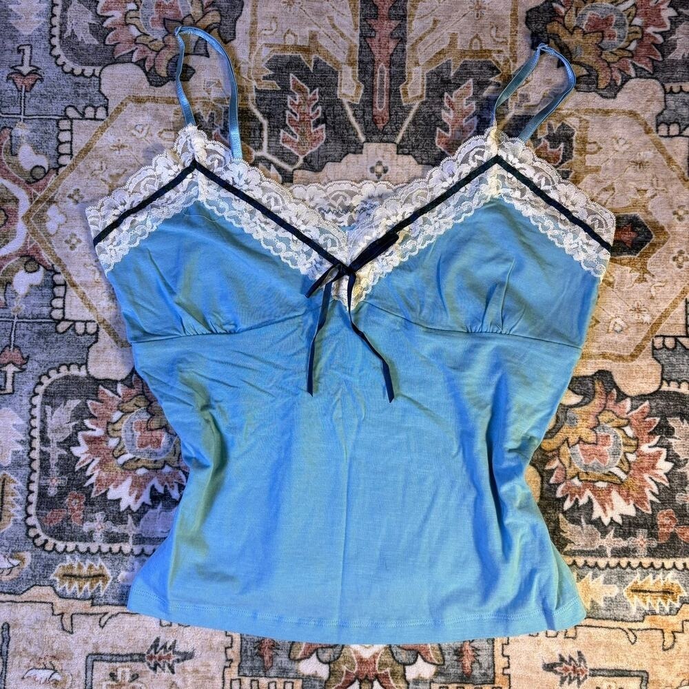 Deadstock Y2K lace Cami tank top women's size Medium vintage coquette baby doll